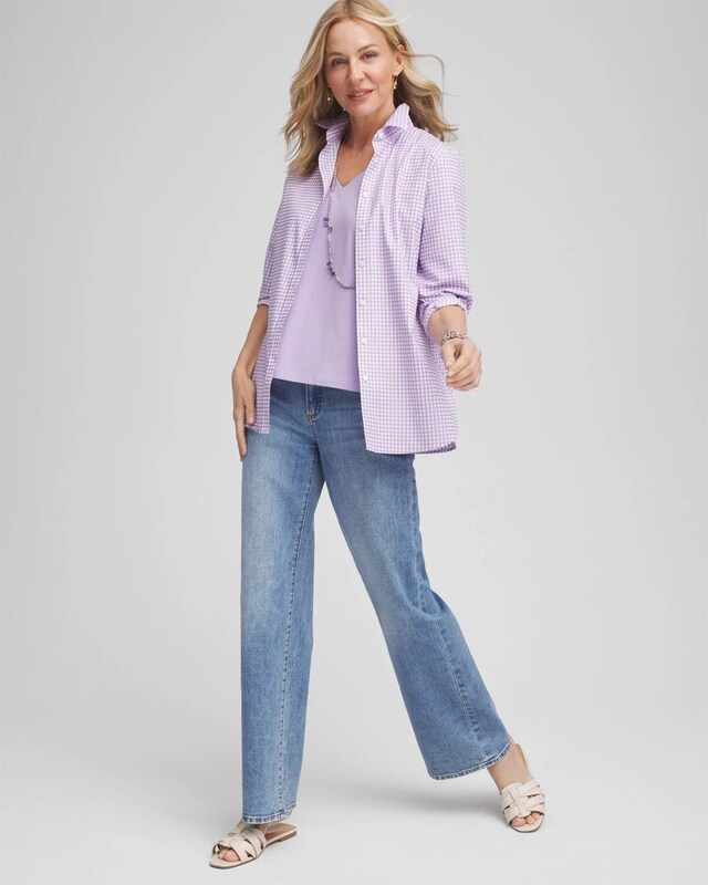 No Iron Gingham Sateen Shirt - image 2